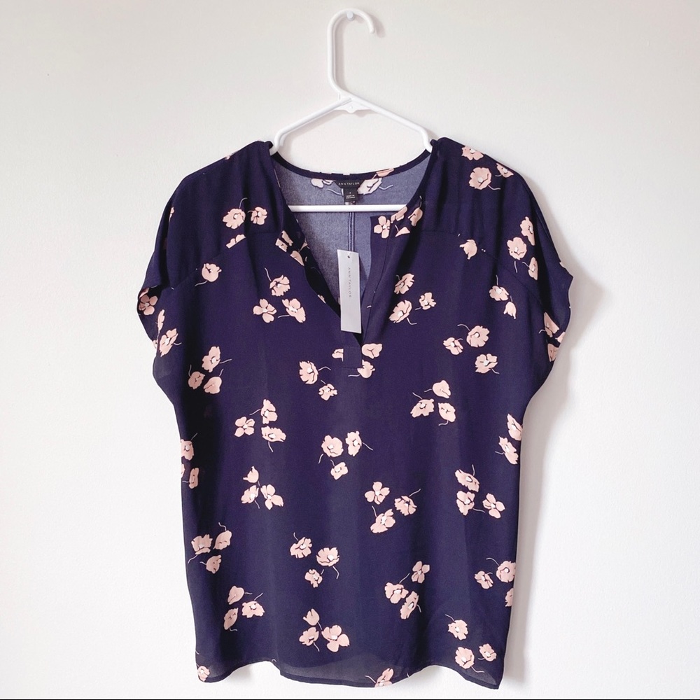Ann Taylor Floral Split Neck Sleeveless Top